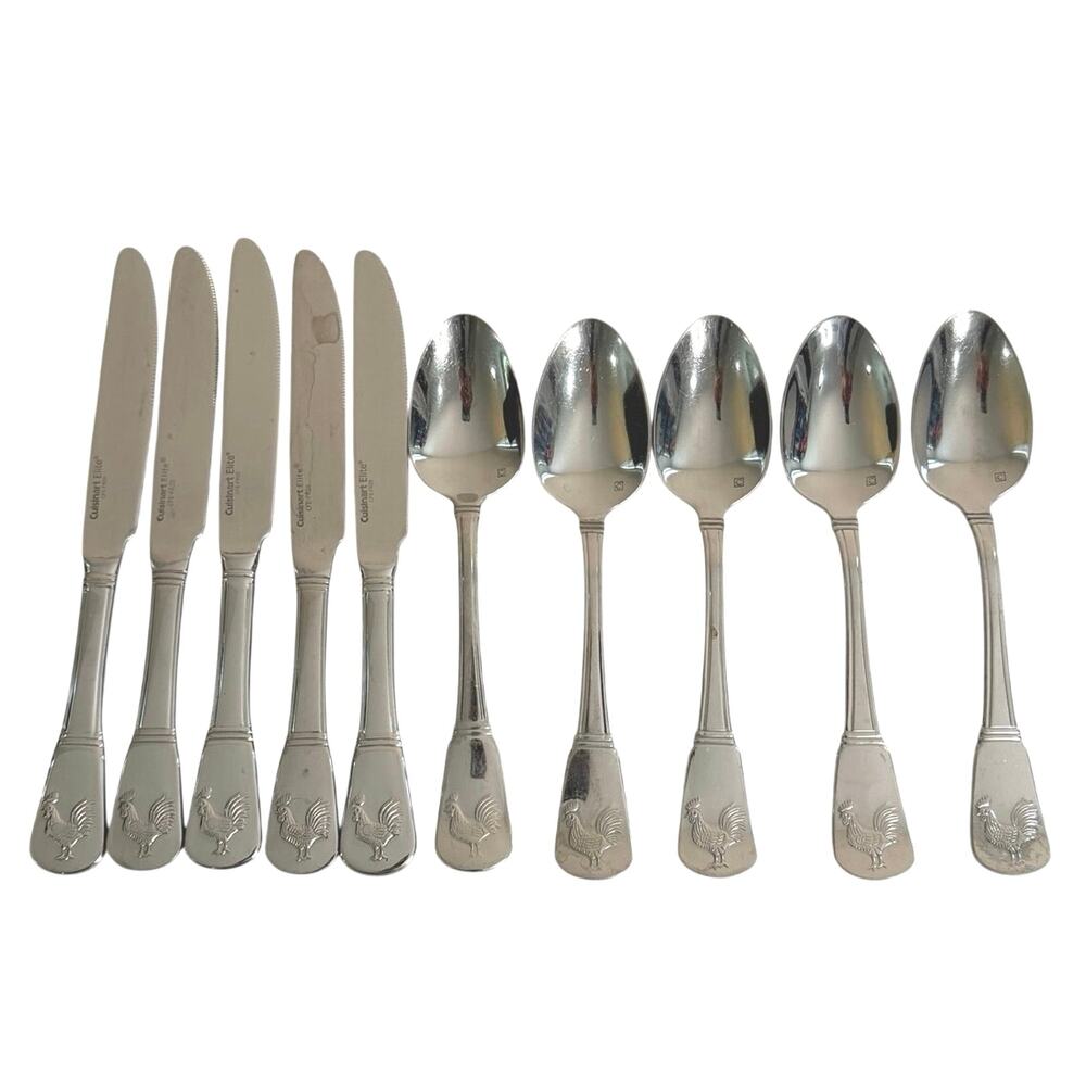 Cuisinart Elite "French Rooster" silverware flatware bundle set of 10 pieces
